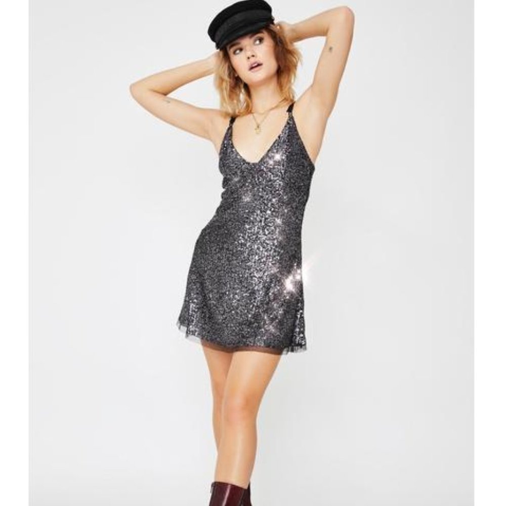 Free People Glittering Silver Mini Dress